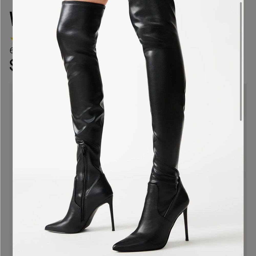 Steve Madden size 11 thigh, high boot, very stretched good for thick legs.